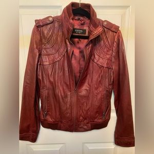 New Guess Dark Wine color leather jacket sz LRG